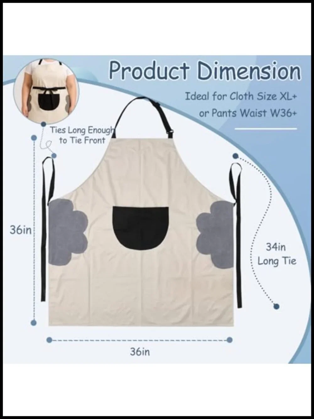 Plus Size Washable Kitchen Apron with Pockets and Towel